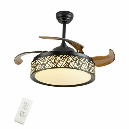 

OUKANING 42 Acrylic Ceiling Fan Lamp 4 Retractable Blade LED Chandelier Lighting Remote