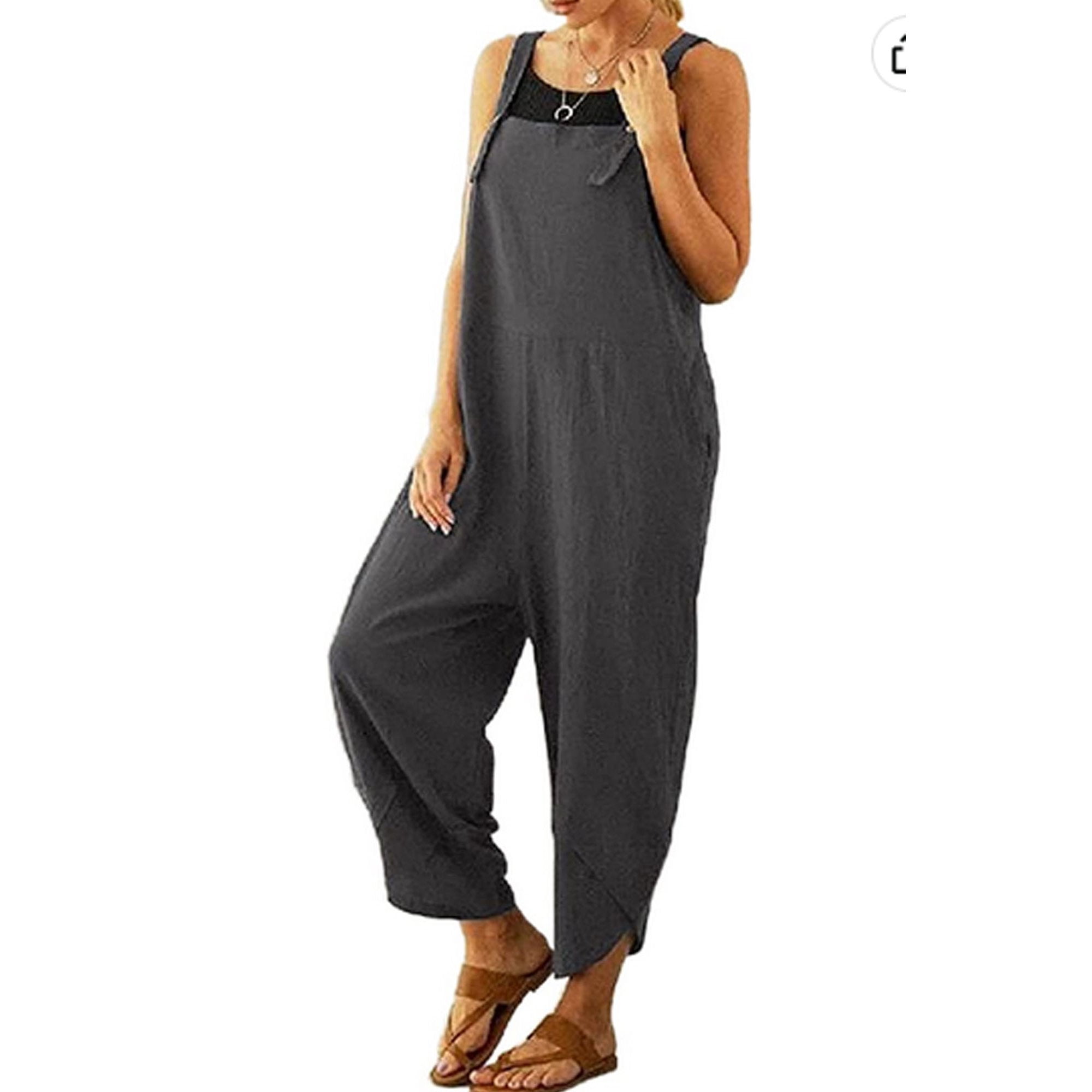TheFound Plus Size Women Summer Wide Leg Bib Overalls Loose Casual ...