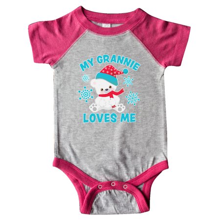 

Inktastic Polar Bear My Grannie Loves Me in Santa Hat with Snowflakes Gift Baby Boy or Baby Girl Bodysuit