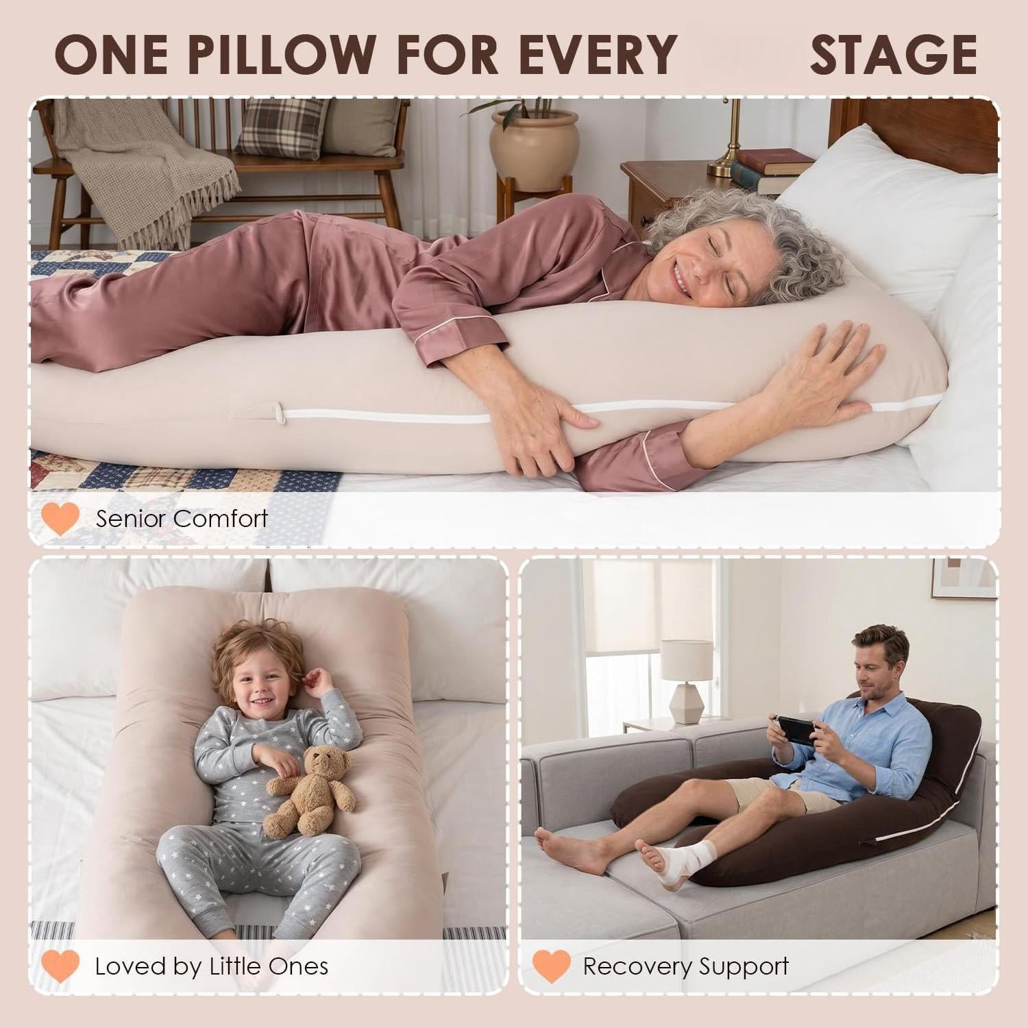 U Shaped Pillow  Breathable Cotton Full Body Support For Maternity Coffee