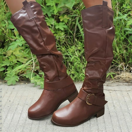 

Christmas Flat Boots Head Boots Women Round Buckle Women s Fashion Shoes Belt Women s Boots