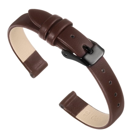 Uxcell Genuine Leather Band Smooth Flat Leather Watch Strap for Men and Women Dark Brown/Black 10mm