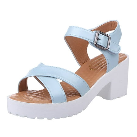

nsendm Slipper Sandals Women Fuzzy Strap Heels Fashion Womens Shoes Sandals Casual Breathable Women Wedge Sandals 7.5 Blue 7.5