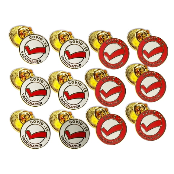 pack of 12 Vaccinated COVID-19 Coronavirus enamel Lapel Pin - Covid19 Bage gold plated pin - Brooch Vaccinated memorial for bag shirt - medical alert symbol USA