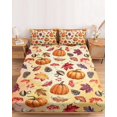 thumbnail image 2 of Queen Size Fitted Sheet Set - Pumpkins Fall 3 Piece Bedding Sets 16" Deep Pocket Fitted Sheet with 2 Pillowcases, Thanksgiving Maple Leaves Mushroom Rustic Brushed Microfiber Hotel Luxury Bed Sheets, 2 of 9