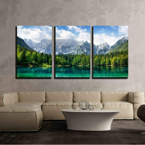Wall26 3 Piece Canvas Wall Art - Beautiful Landscape with Turquoise Lake, Forest and Mountains - Modern Home Decor Stretched and Framed Ready to Hang - 24"x36"x3 Panels