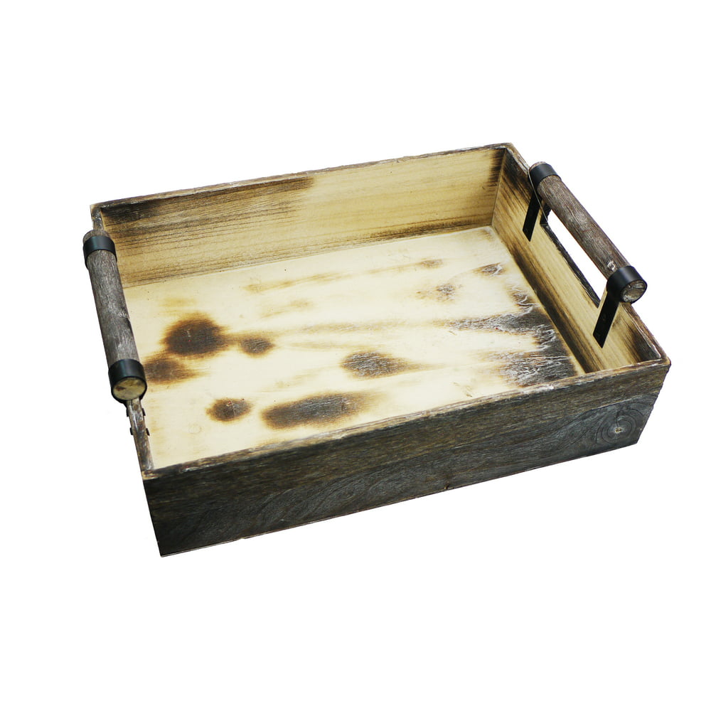 13.75 inch Wooden Rustic Décor Serving Tray with Handles Use As Ottoman ...