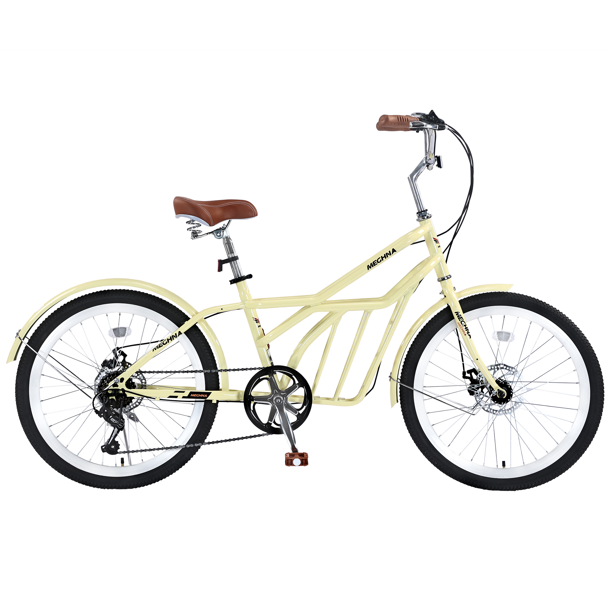 Aukfa 24" Cruiser Bike for Women Girls Ladies,Commuter Bike Shimano 6 Speed Bicycle Hybrid Bikes,Yellow