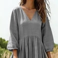 thumbnail image 6 of Hurxie Women Casual Boho V Neck 3/4 Sleeve Smocked Waist A Line Flowy Swing Midi Dress Smocked Long Dress Gray,2XL, 6 of 6