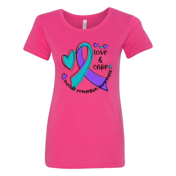 Inktastic Love and Care Suicide Prevention Awareness Ribbon and Hearts Women's T-Shirt