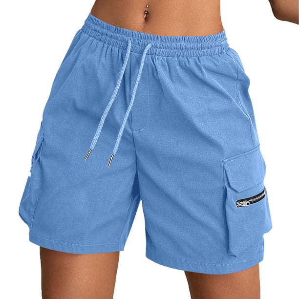 Pantalones Elásticos de Cintura para las Mujeres de Moda Casual Pantalones Cortos de Color Sólido con Cremallera de Bolsillo Dibujo Cómodo