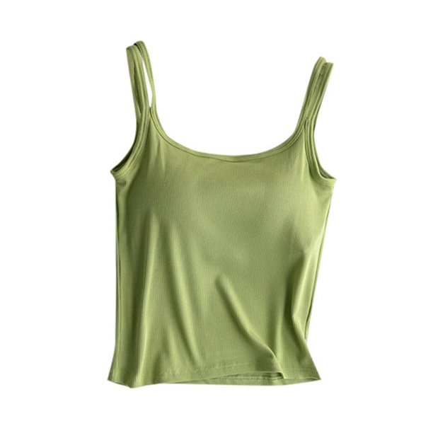 Prenda exterior de primavera-verano para mujer: camiseta sin mangas con tirantes y copas, color liso, mezcla de algodón elástico.