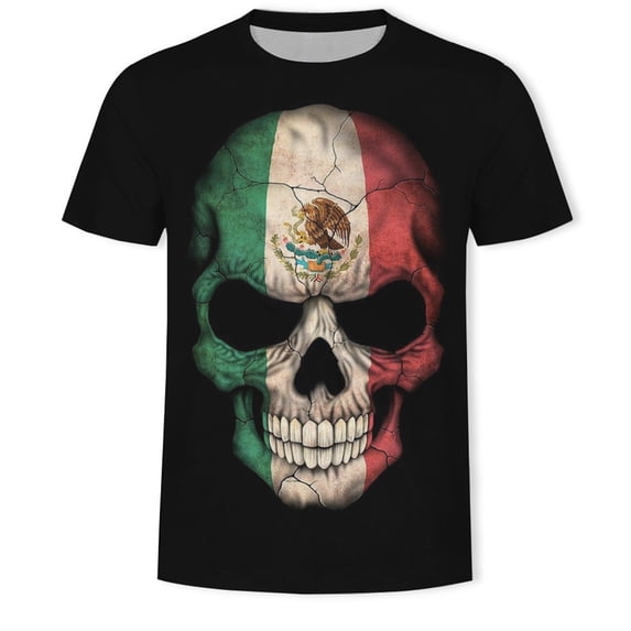 Unique National Flag Design Skull Print Men's Short Sleeve T-Shirt 3D Novelty Skull Cool Skeleton Graphic Tshirt Summer Fashion Top Tee