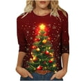 thumbnail image 2 of Feancey Merry Christmas Women's 3/4 Sleeve Tshirt Holiday Novelty Print Tunic Tops Dressy Casual Round Neck Loose Blouse Xmas Vacation Shirt Red XXL, 2 of 5
