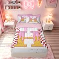 thumbnail image 2 of meiyoeat Waffle Monogrammed H Zipper Twin Comforter Sets with Fitted Sheet and 2 Pillowcases for Boys, Ice Cream Baseball Zipper Bedding Set, Pink Yellow, Pink Reversible, 4-Piece, 2 of 6