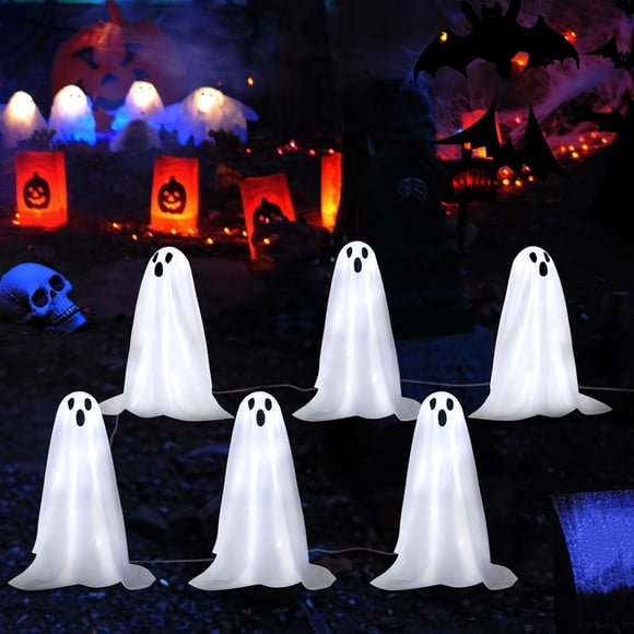 XYAIYT Solar Powered Ghost Light Outdoor Halloween Decoration Garden Stake Lights Horror Theme Easy Install White Set
