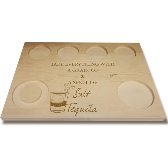Shot Glasses Serving Tray Tequila Flight Board Glass Holder Bar Serving Trays with Salt Rim for Bar Restaurant Party Family Dinner Gathering Men Women Friends Gifts 9.84 x 7.09 Inch