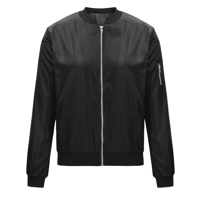 Rqyyd Women s Bomber Jacket Casual Long Sleeve Coat Zip Up Outerwear Windbreaker with Pockets Size Large