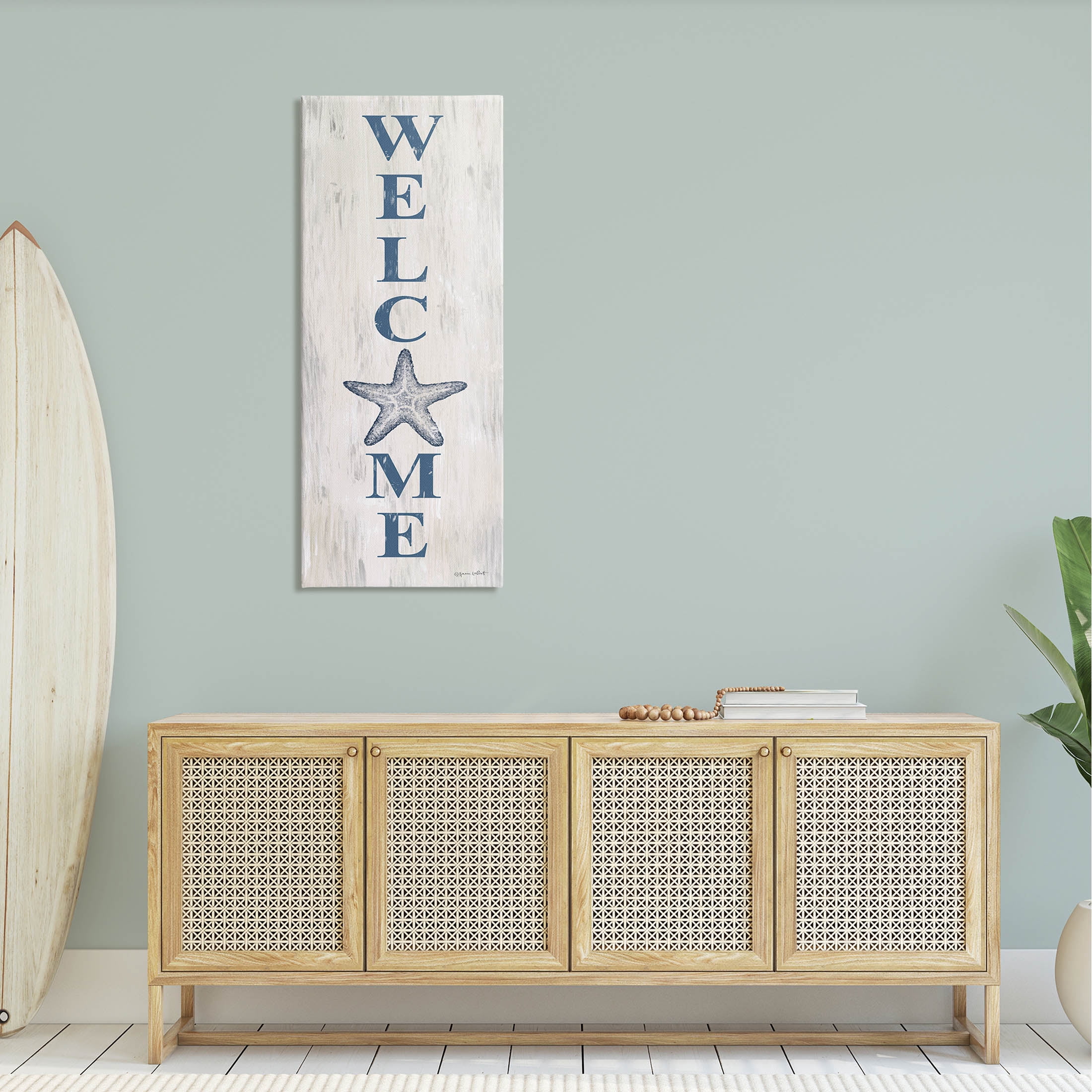 Welcome Starfish Phrase Sign Coastal Graphic Art Gallery Wrapped Canvas Print Wall Art