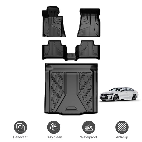 Fit for 2019-2026 BMW 3 series 330i M3 M340i (Without Spare Tire Compartment) All Weather TPE Floor Mats & Cargo Mat Car Mats Accessories(NOT for GT)
