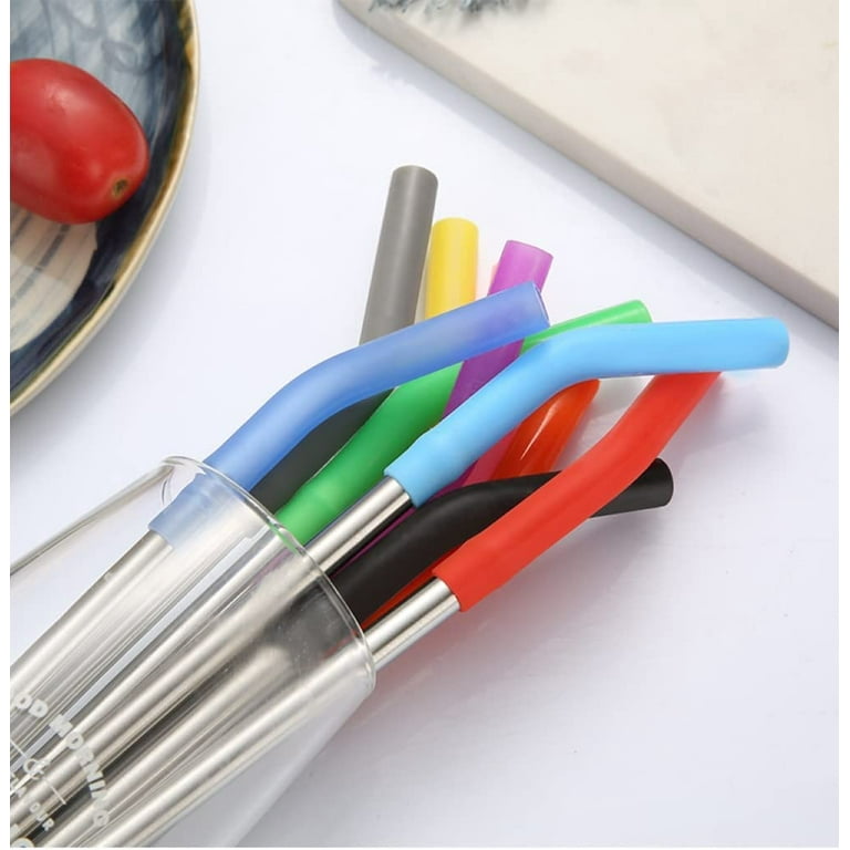 10-Pack Reusable Stainless Steel Metal Straws With Silicone Flex Tips  Elbows Cover - Reusable Stainless Drinking Straws - Dishwasher Safe 