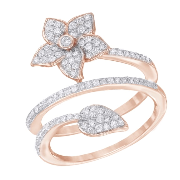 AFFY Beautiful White Natural Diamond Flower Wrap Engagement Ring in 10k Rose Gold