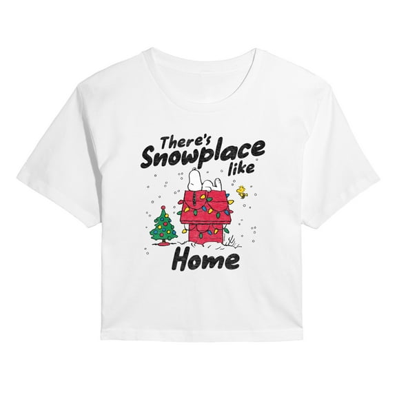 Peanuts - Theres Snowplace Like Home - Juniors Cropped Short Sleeve Graphic T-Shirt