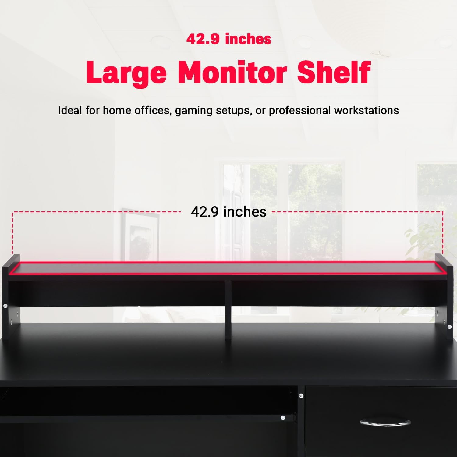 PayLessHere 43" OfficeDesk, Computer Desk with Drawers Keyboard and Storage Shelves, Black