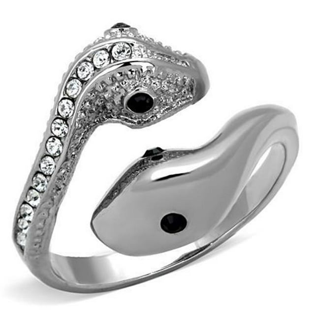 Bague en Acier Inoxydable Poli avec Cristal de Qualité Supérieure en Jet - Taille 5