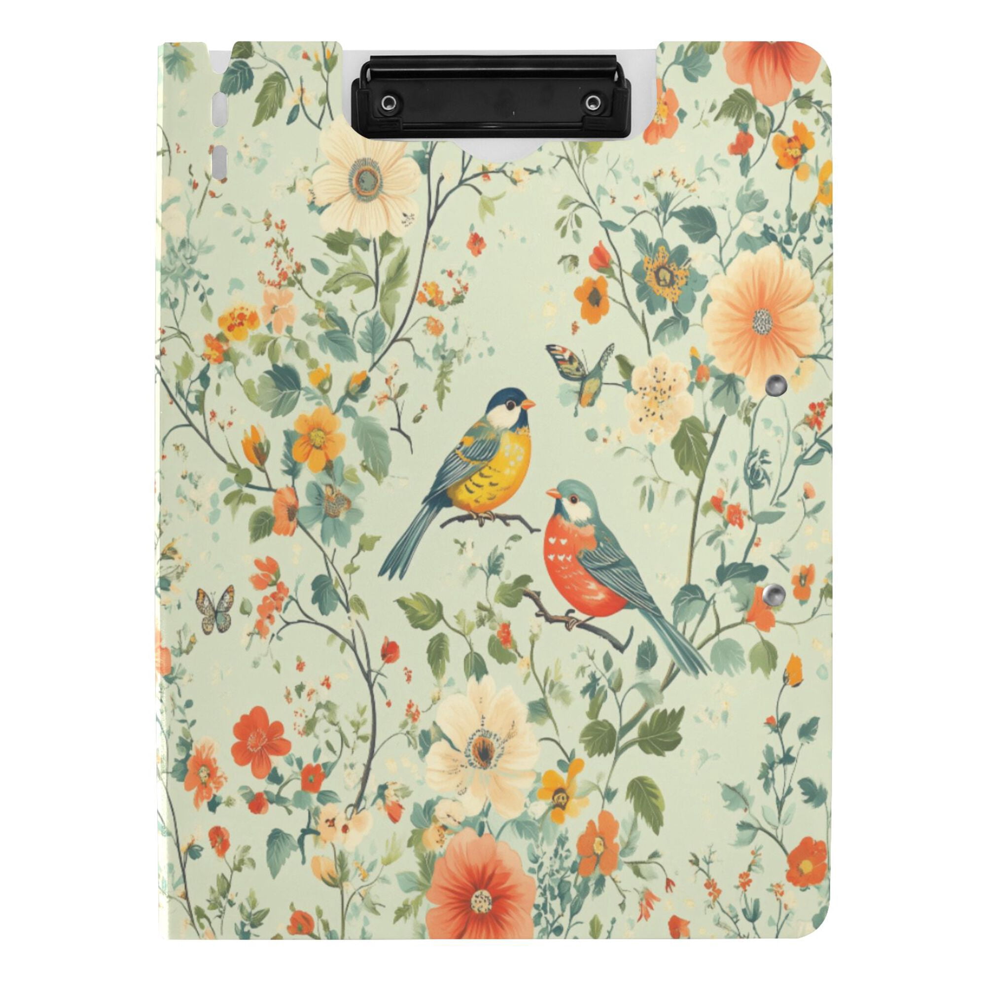 FORMRS A4 Clipboard Folder with Pen Holder Horizontal Foldable School Office Binder, Green Floral Pattern