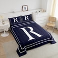 thumbnail image 4 of Erosebridal Initial R Letter Bedding Sets King with Comforter, Navy Comforter Sets King Size, Chic Monogrammed Reversible Down Comforter, Microfiber Room Decor, 3 Pieces, 4 of 8