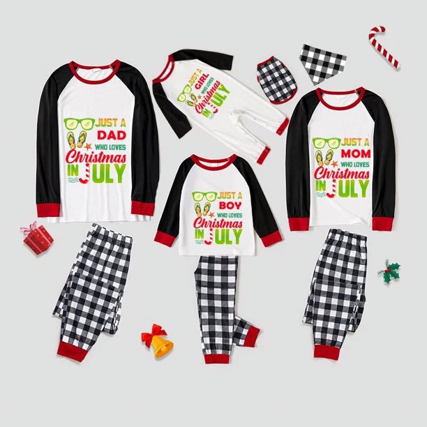 Pijamas familiares a juego de Navidad, conjuntos de pijamas a cuadros blancos y negros, Just Who Loves Christams en julio