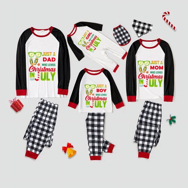 Pijamas familiares a juego de Navidad, conjuntos de pijamas a cuadros blancos y negros, Just Who Loves Christams en julio