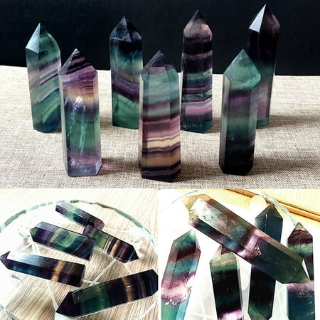 100% Natural Fluorite Crystal Colorful Striped Fluorite 4.5-6.5CM Quartz Crystal Stone Point Healing Hexagonal Wand Treatment