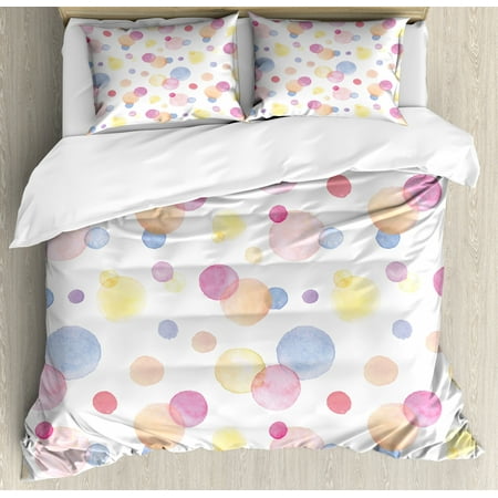 Pastel Duvet Cover Set Watercolor Texture Liquid Paint Drops Dots