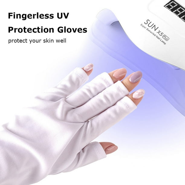 UV Protection Gloves Fingerless Anti UV Glove Protect Hands from UV Tanning  with LED UV Gel Nail Polish Drying Lamp Manicure Nail Tool 