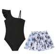 thumbnail image 4 of Girls Tankini Swimsuit One Piece Swimwear Top with Tropical Print Cover Up Skirt Girls Bathing Suit Swimwear (Black1,11-12 Years), 4 of 4