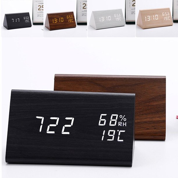 USB/AAA Clocks LED Wooden Alarm Clock Watch Table Voice Control Digital Wood Despertador Electronic Desktop Home Table Decor2United States He Qiyong unisex