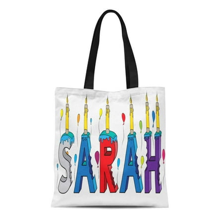 ASHLEIGH Canvas Tote Bag Sarah First Name Bitten Colorful 3D Lettering Birthday Cake Reusable Shoulder Grocery Shopping Bags