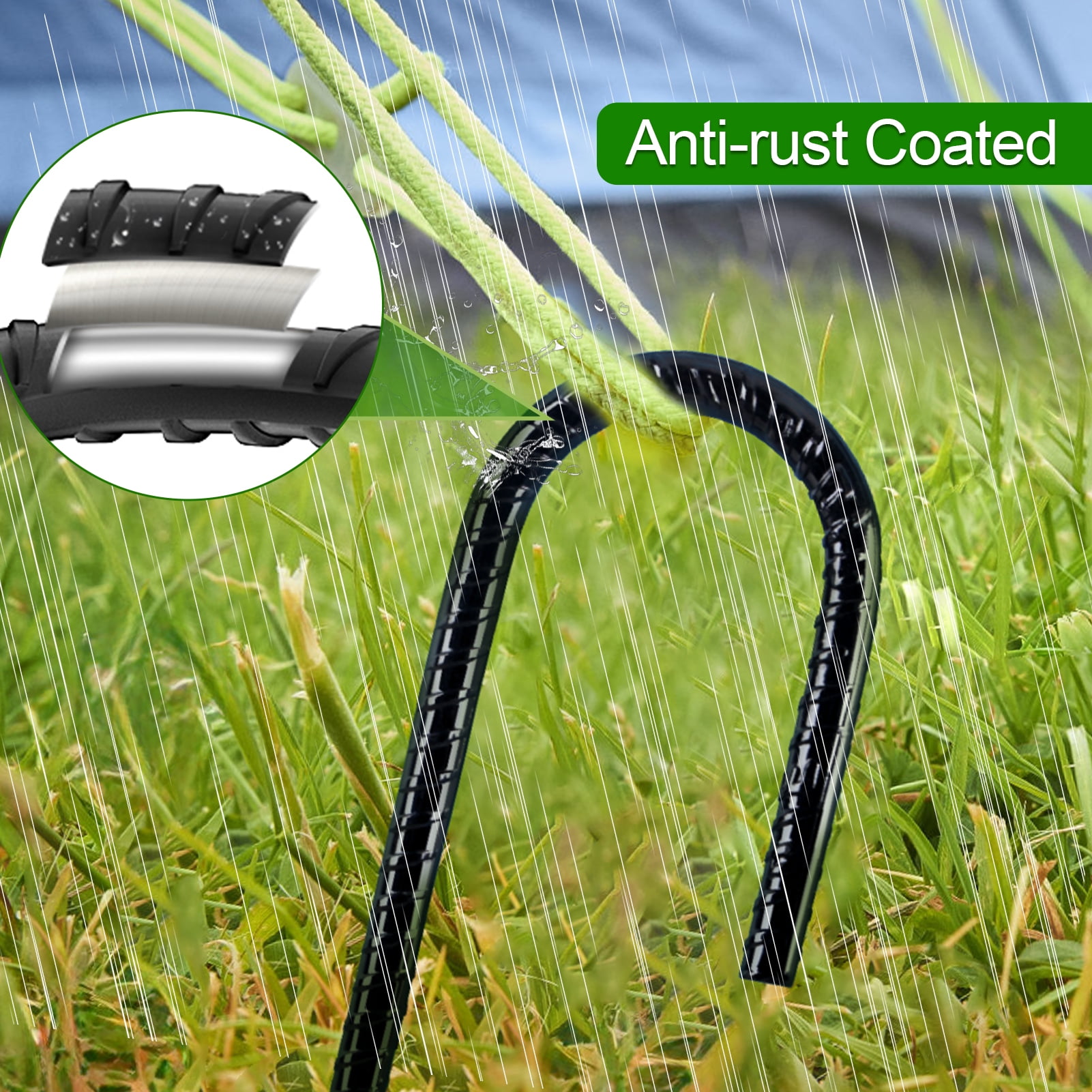 Fabulas Rebar Stakes 12 Inch, 12 Pack Rebar Stakes Heavy Duty Ground Anchors J Hook with Chisel Point End Galvanized Steel Anchors for Fence Landscape Trampoline Chain Link Garden Camping Tent Plants