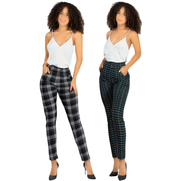 Set De 2 Leggings Elegantes Jegging Mujer a Cuadros Stretch Looks Formal y Casual Mayón y Mallones Mayón Mallones