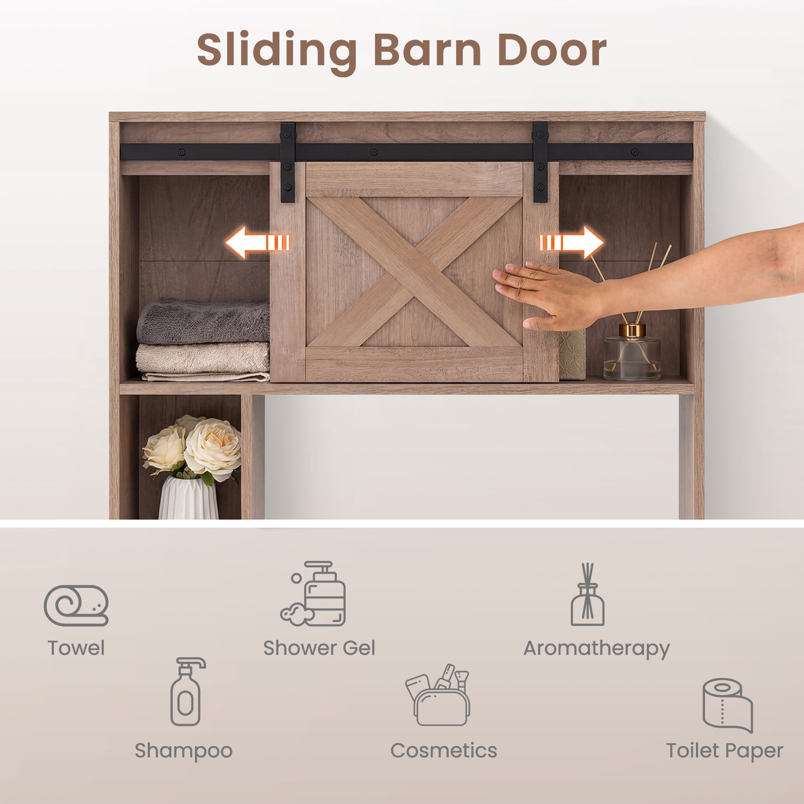 Costway Over the Toilet Bathroom Storage Cabinet with Sliding Barn Door Rustic Brown