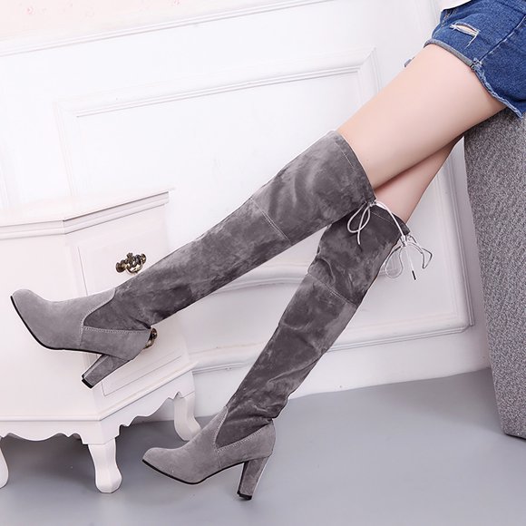 Winter Warm Women's Rivets Zipper Hoof Heels Riding Horse Sexy Mid Calf Boots