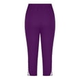 thumbnail image 5 of WCMZJ Womens Floral Lace Stitching Capri Leggings Elastic High Waisted Stretch Soft Cropped Capris Pants Plus Size Purple M, 5 of 6