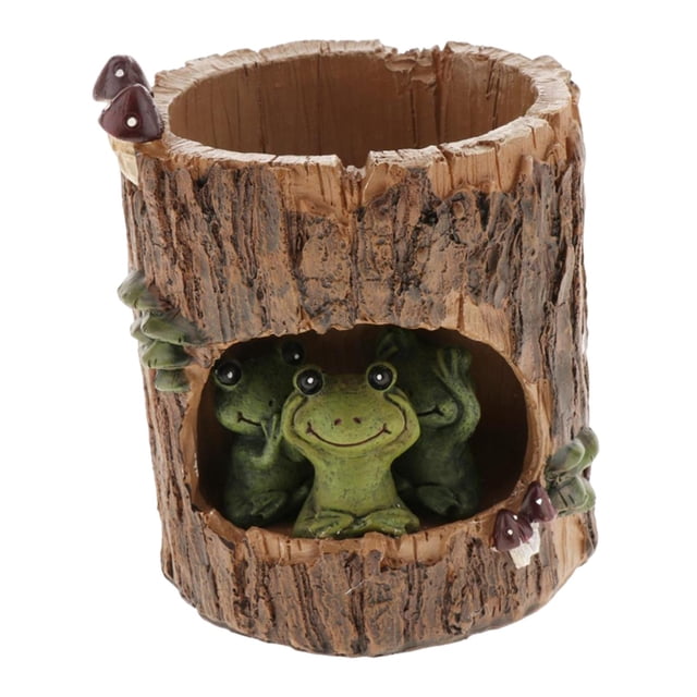 Zorion Tree Stump Pot Decorative Figurine Cute Multipurpose Plant Pot Tabletop Ornament Frog