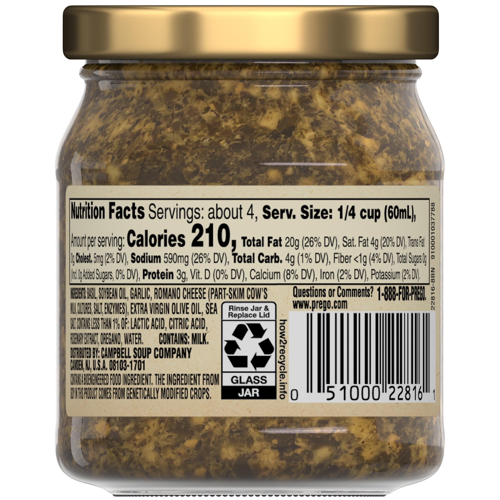 (2 pack) Prego Basil Pesto Sauce, 8 oz Jar