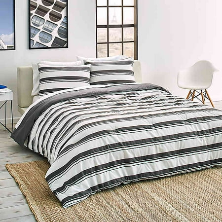 LACOSTE GRADIENT STRIPE REVERSIBLE FULL/QUEEN COMFORTER SET IN IVORY