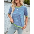 thumbnail image 4 of Womens Tops Casual Summer Crewneck Short Sleeve Striped Color Block Knit High Low Trendy Pullover Sweaters Pink Green XXL, 4 of 9