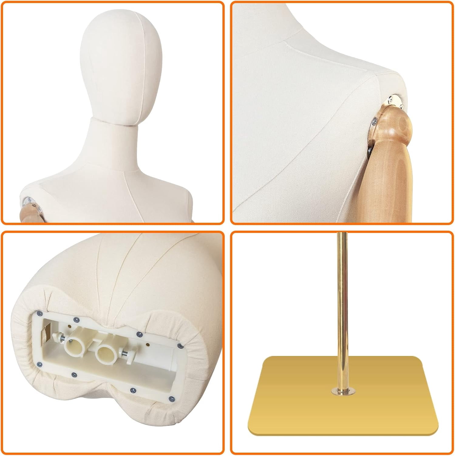 FreeLung Female Mannequin Torso with Detachable Head & Hands & Gold Metal Stand