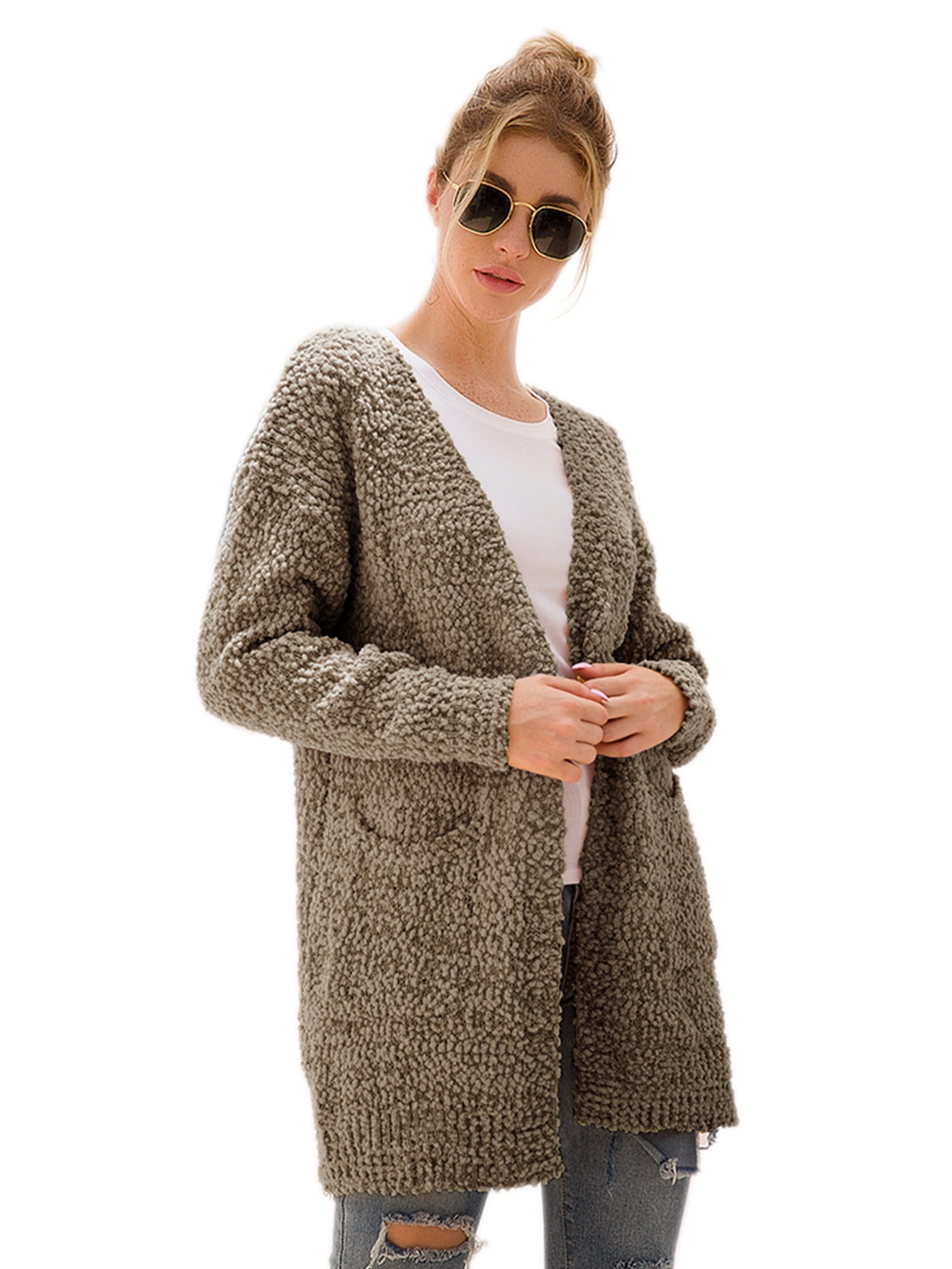 Swarovo Womens Winter Baggy Cardigans Midlength Solid Color Open